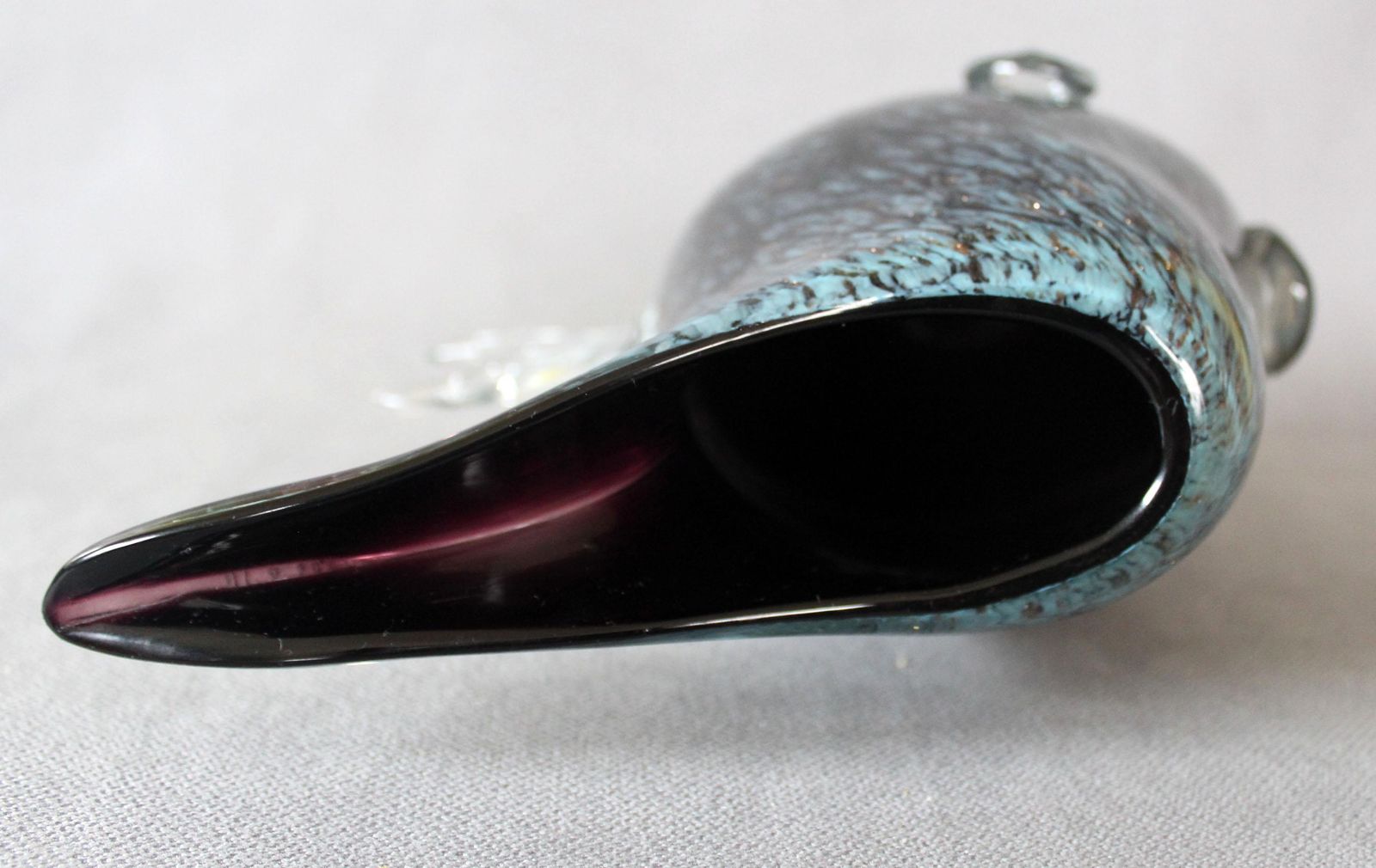photo furniture Large Vintage Art Glass Fish Shaped Vase, Fish Glass Sculpture, Aventurine Gold Flakes, Dark Blue, Hand Made, Glass Fish, Flattened Shape