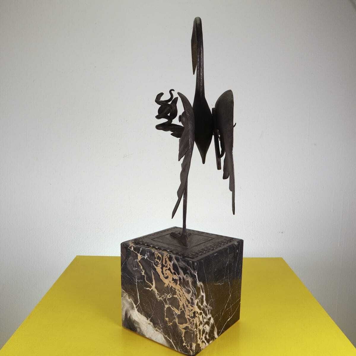 Iron Sculpture With Black Marble Base, Attributed To Carlo Rizzarda photo vintage