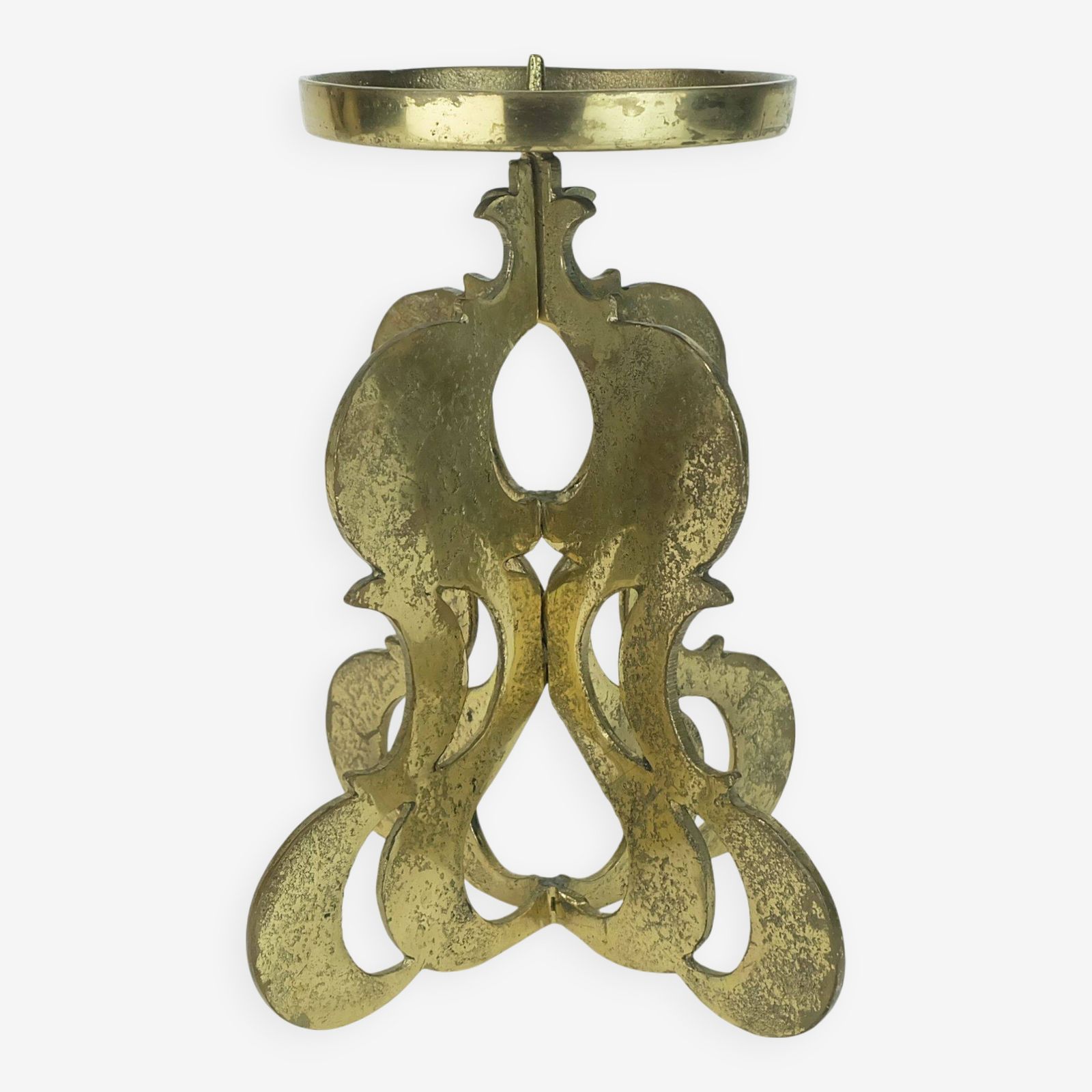 1960s Mid Century Brutalist Brass Candleholder For One Big Candle