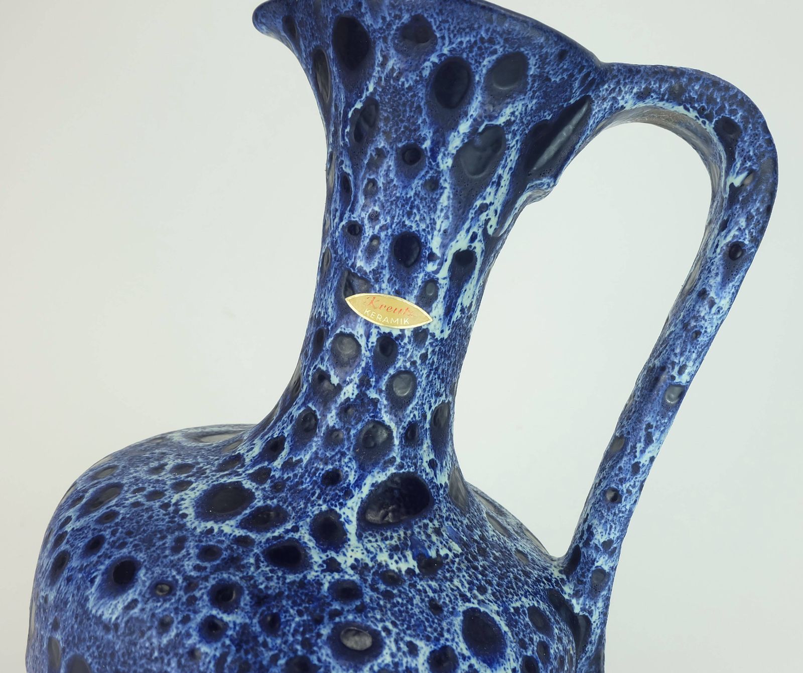 Large Vintage Kreutz Keramik 1960s 70s Vase Jug Model 228 Fat Lava Drip Glaze Intense Blue photo vinterior