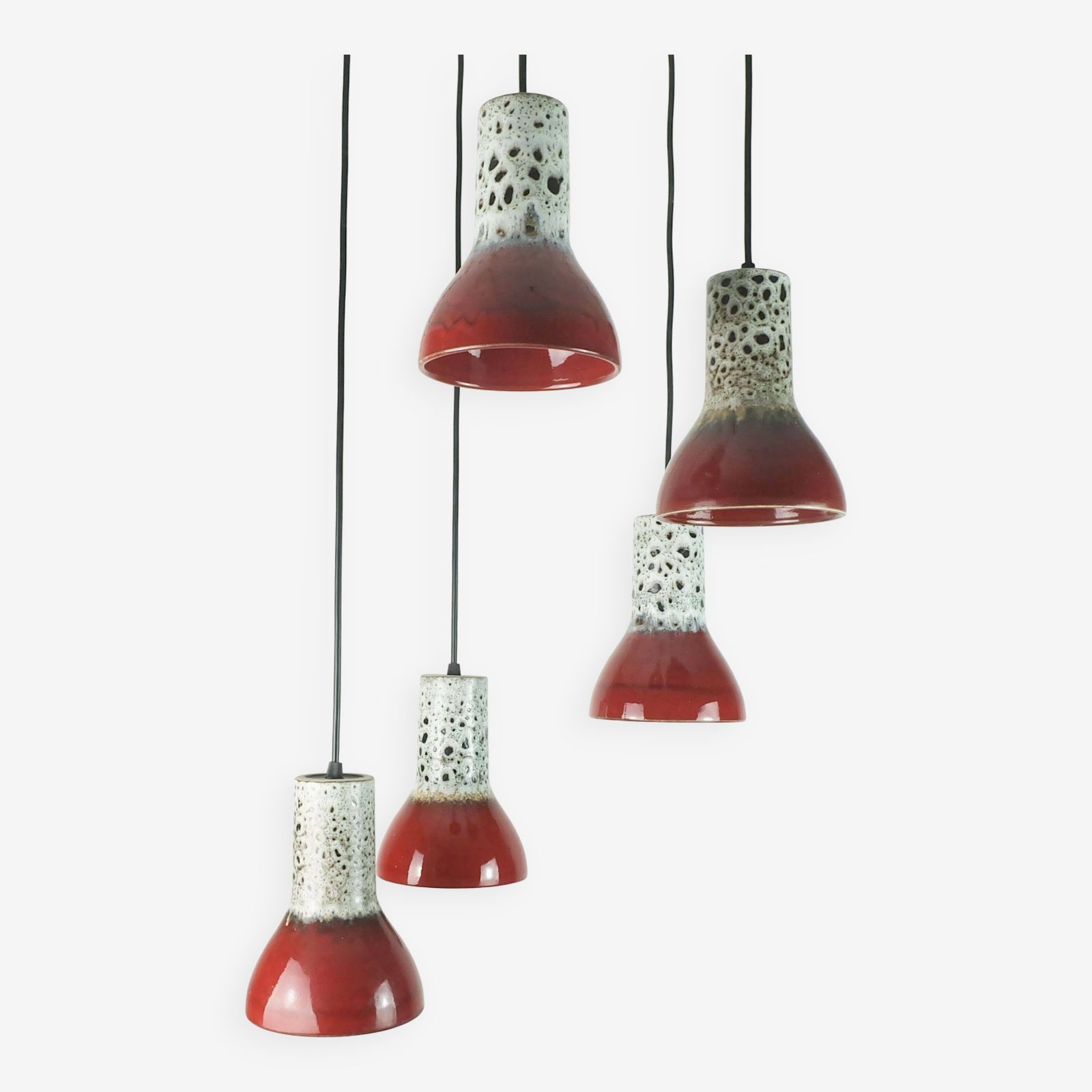 1970s Mid Century Pendant Light 5 Light Cascading Lamp With Fat Lava Cerami photo furniture