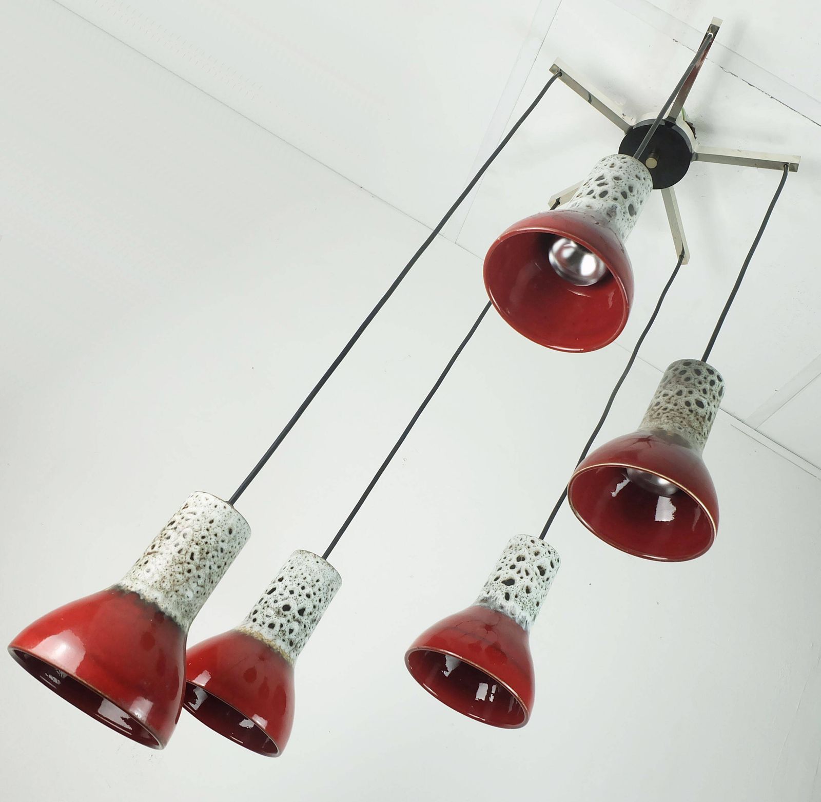 1970s Mid Century Pendant Light 5 Light Cascading Lamp With Fat Lava Cerami photo for sale