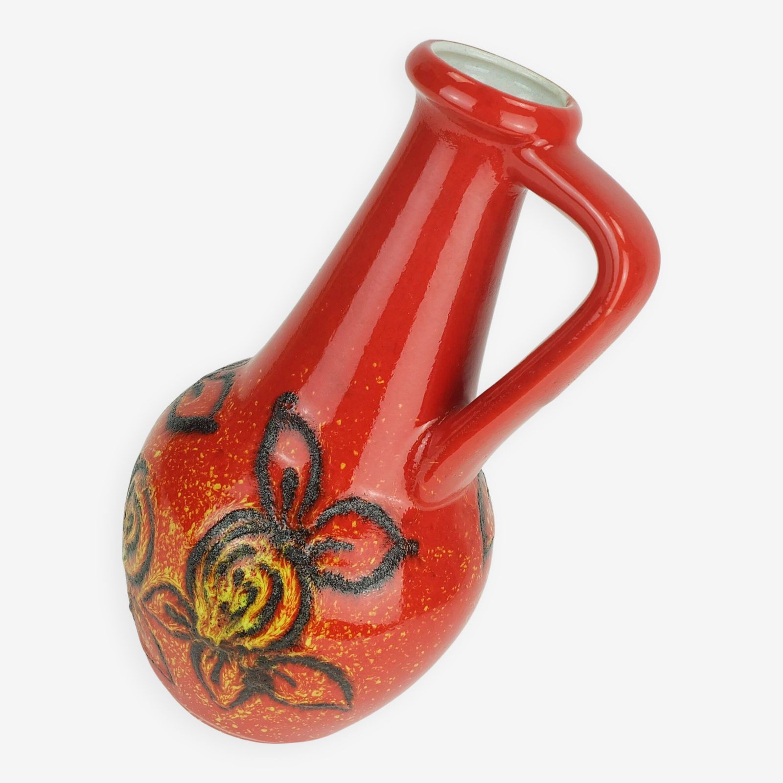 Bay Keramik 1960's 70's Vintage Vase Red Yellow Black Lava Pattern Model 67 photo furniture