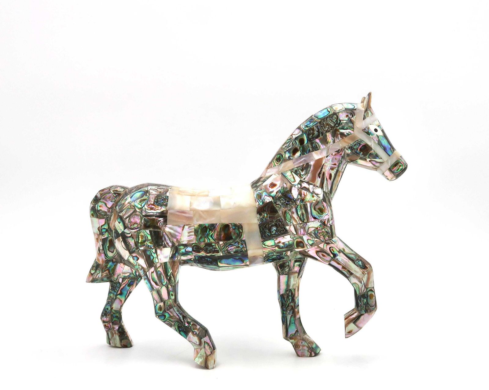 Large Mexican Horse Sculpture Inlaid With Mother Of Peal Abalone Shell, 1970s / Inlay, Mosaic, Animal, Art, Mexico, Boho Chic Bohemian Folk photo buy