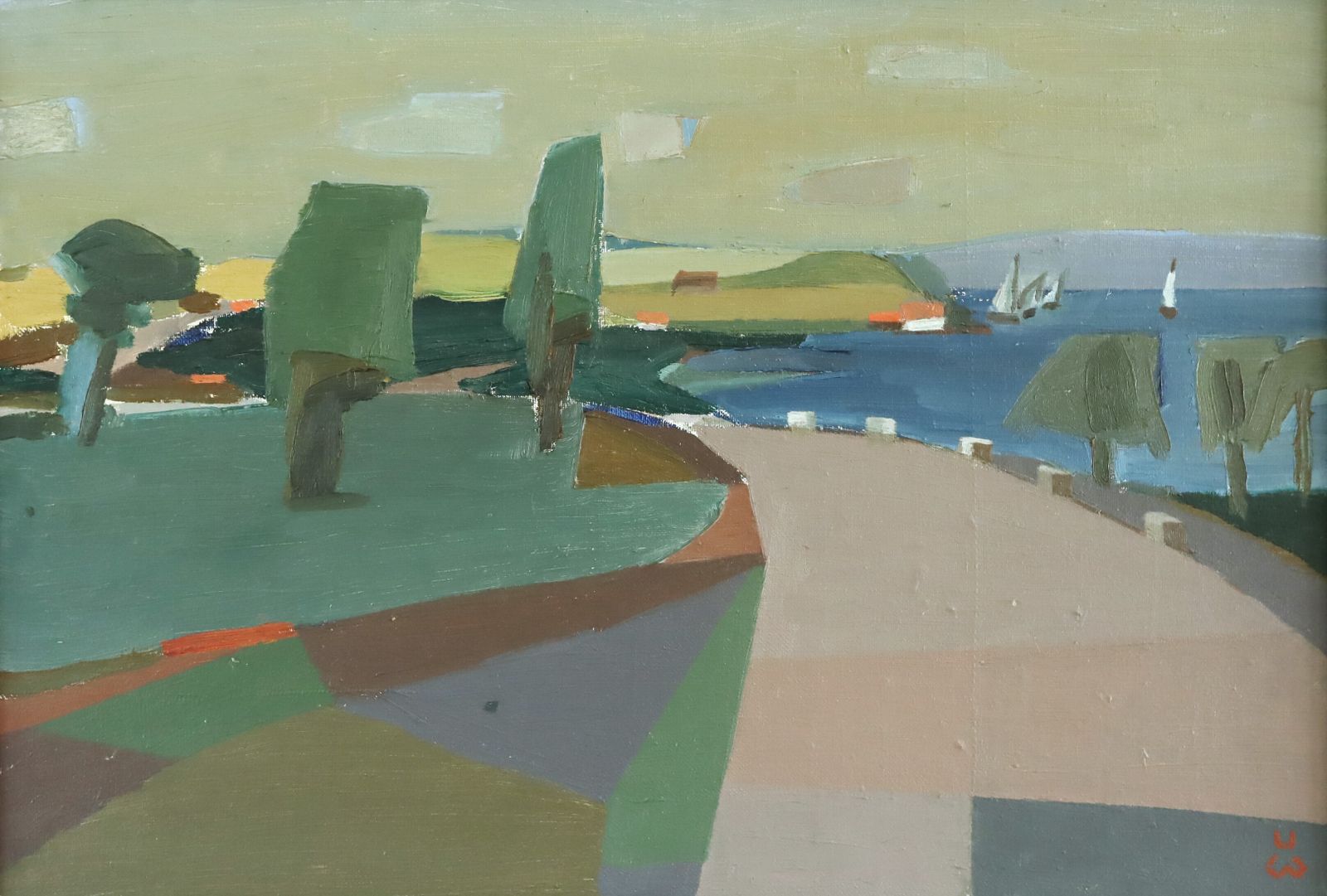 Coastal Curve, Oil Painting, Mid 20th Century photo vintage