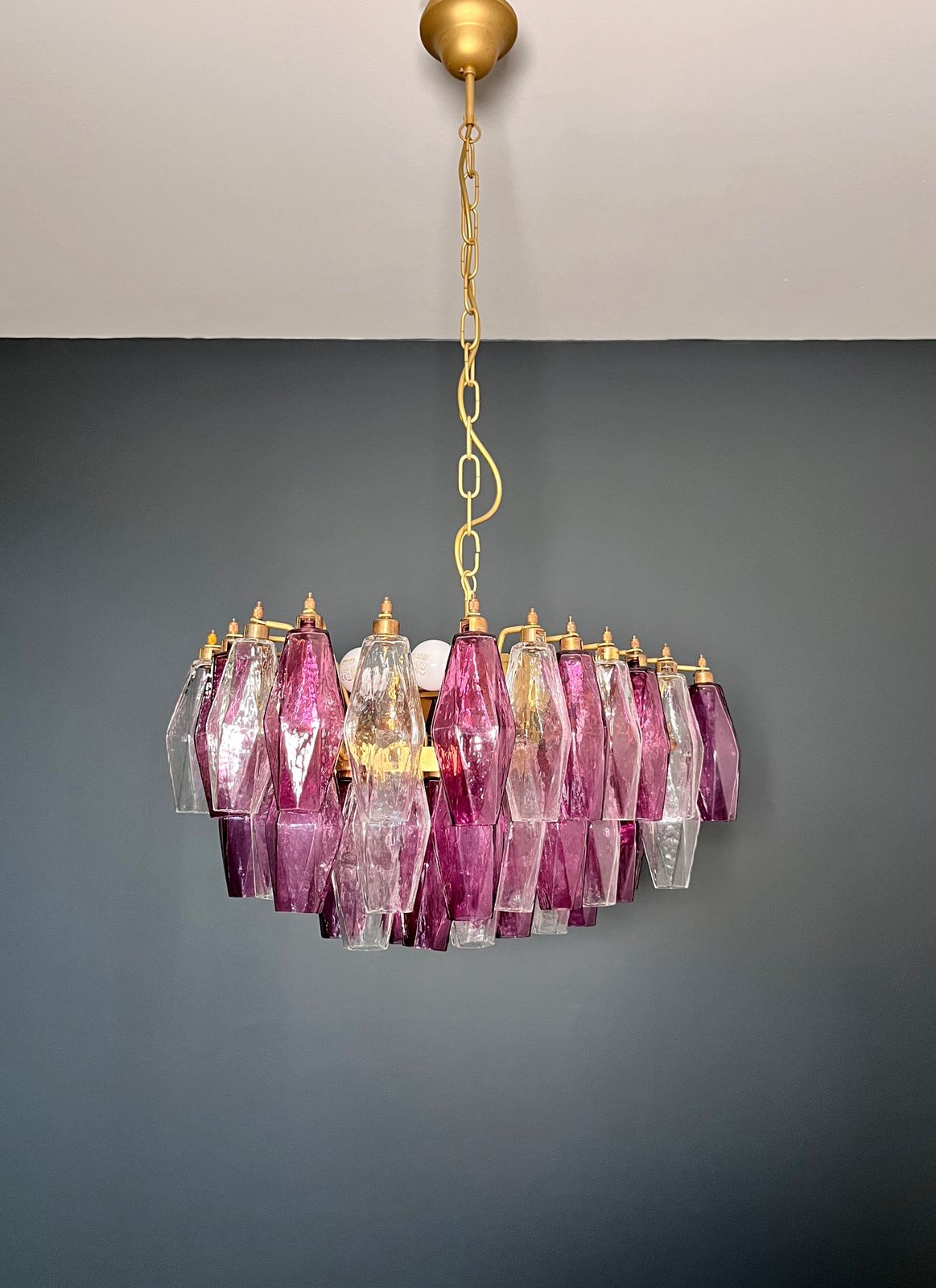 Elegant Murano Poliedri Chandelier   Carlo Scarpa   Clear And Amethyst Glasses photo furniture