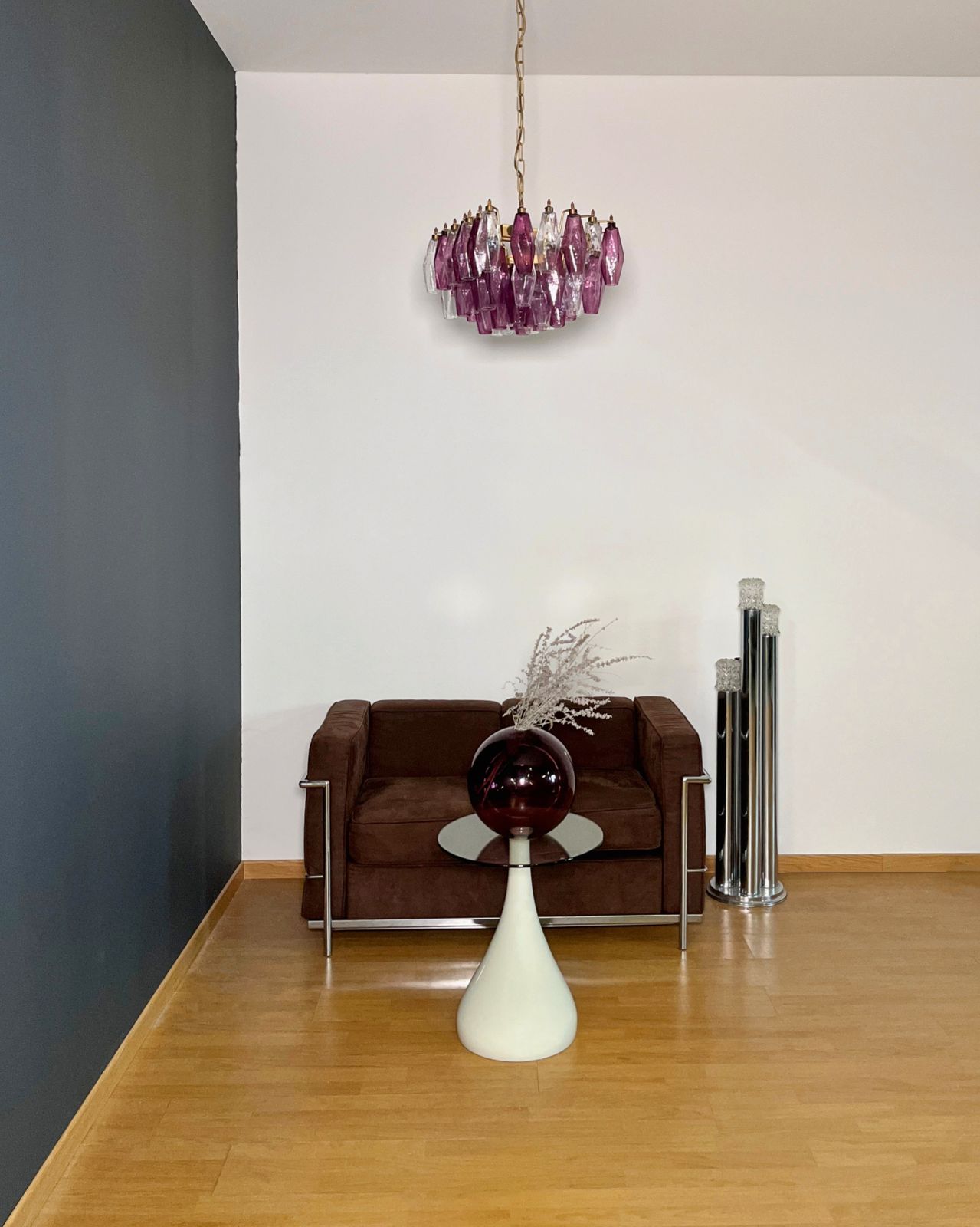 Elegant Murano Poliedri Chandelier   Carlo Scarpa   Clear And Amethyst Glasses photo buy