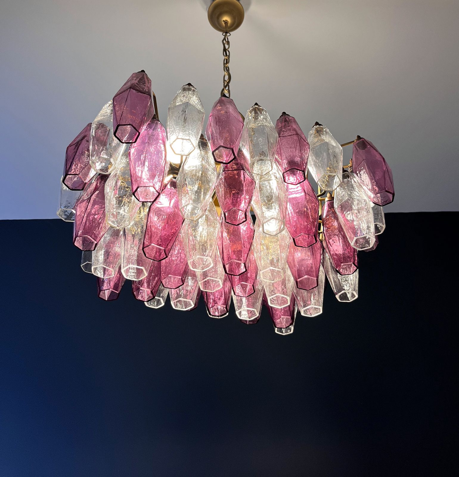 photo vinterior Elegant Murano Poliedri Chandelier   Carlo Scarpa   Clear And Amethyst Glasses