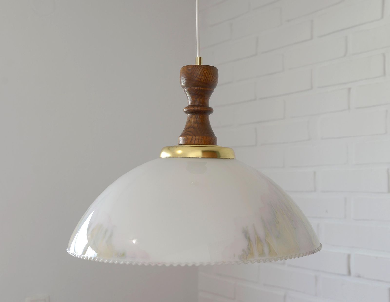 Vintage Pendant Light With Unique Glass Shade / Rustic Chandelier Made In Yugoslavia In The 1970's / Farmhous Dining Room Hanging Lamp photo Lighting