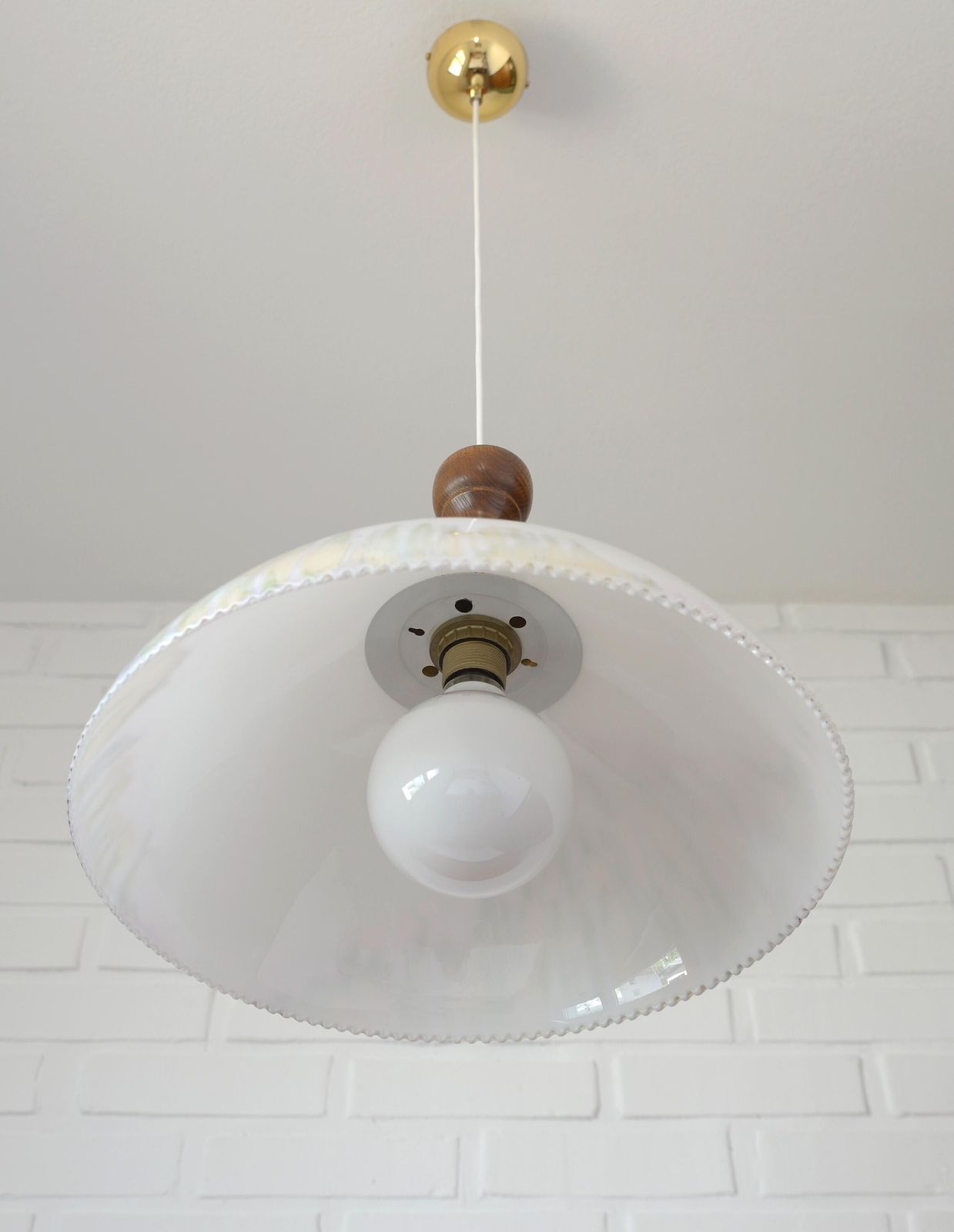 Vintage Pendant Light With Unique Glass Shade / Rustic Chandelier Made In Yugoslavia In The 1970's / Farmhous Dining Room Hanging Lamp photo buy