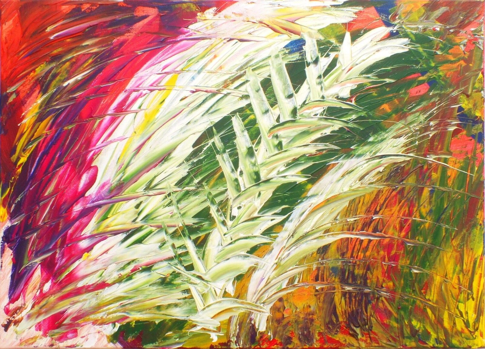 Large Original  Framed Abstract Painting Jungle Fever Tropical 34.5x26.5" photo furniture