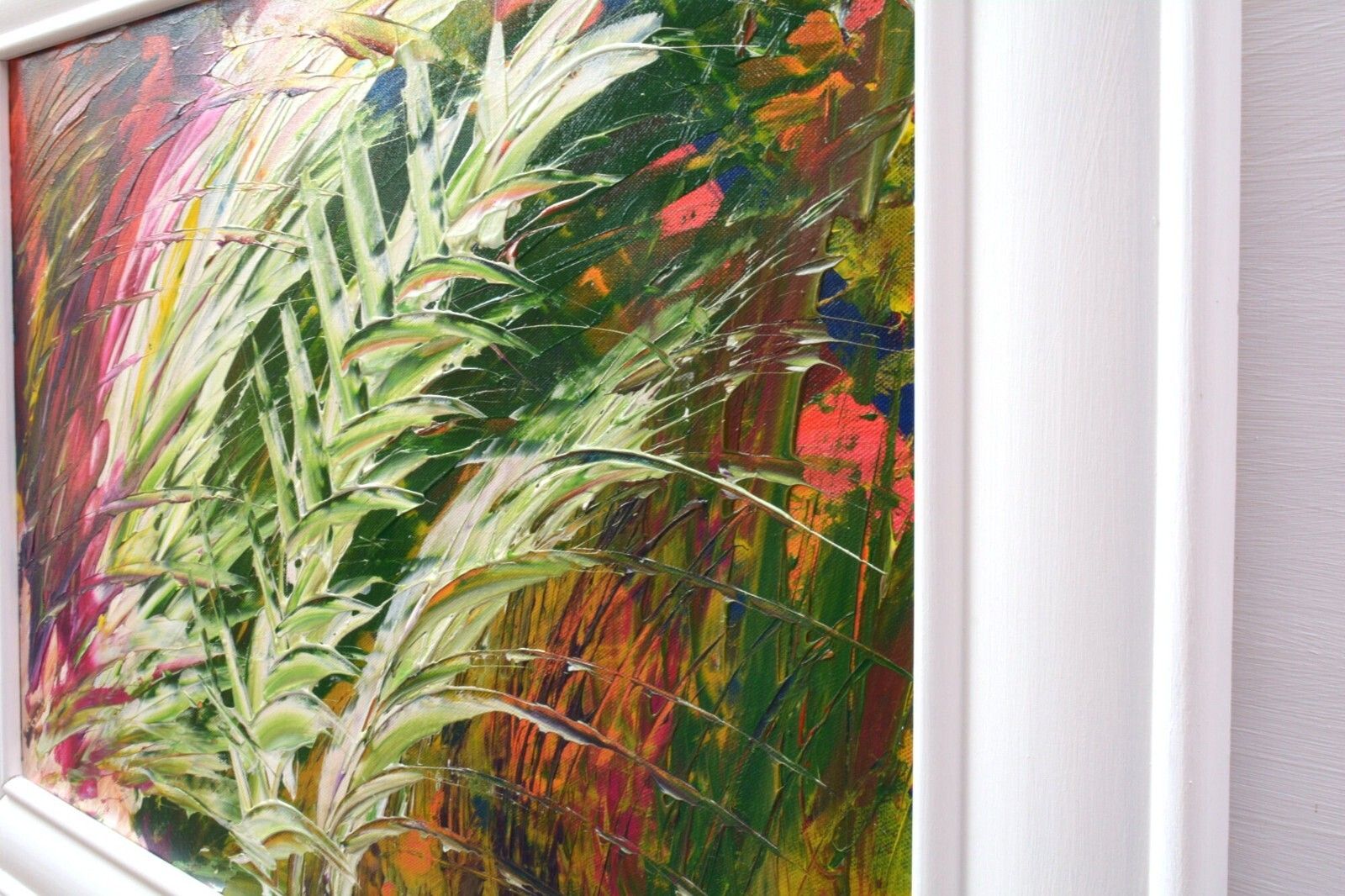Large Original  Framed Abstract Painting Jungle Fever Tropical 34.5x26.5" photo Art