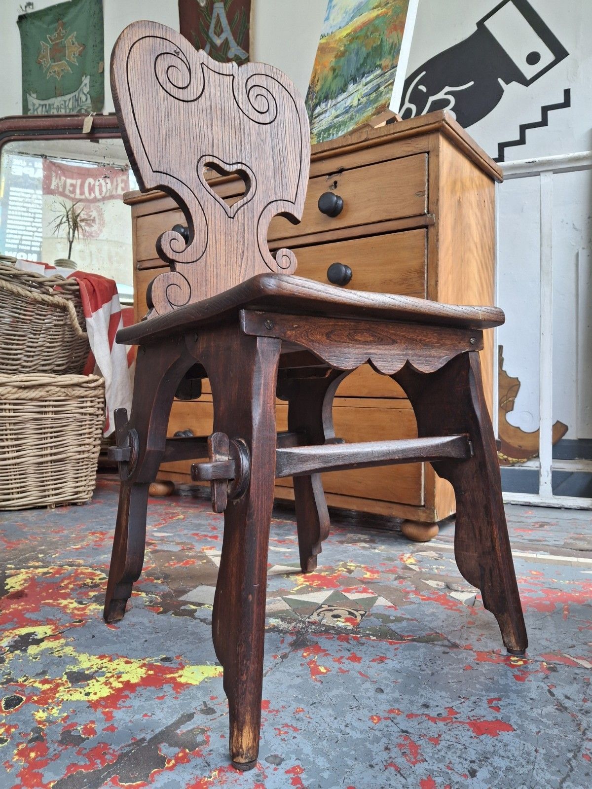19th Century Swiss Tyrolean Folk Art Carved Chair