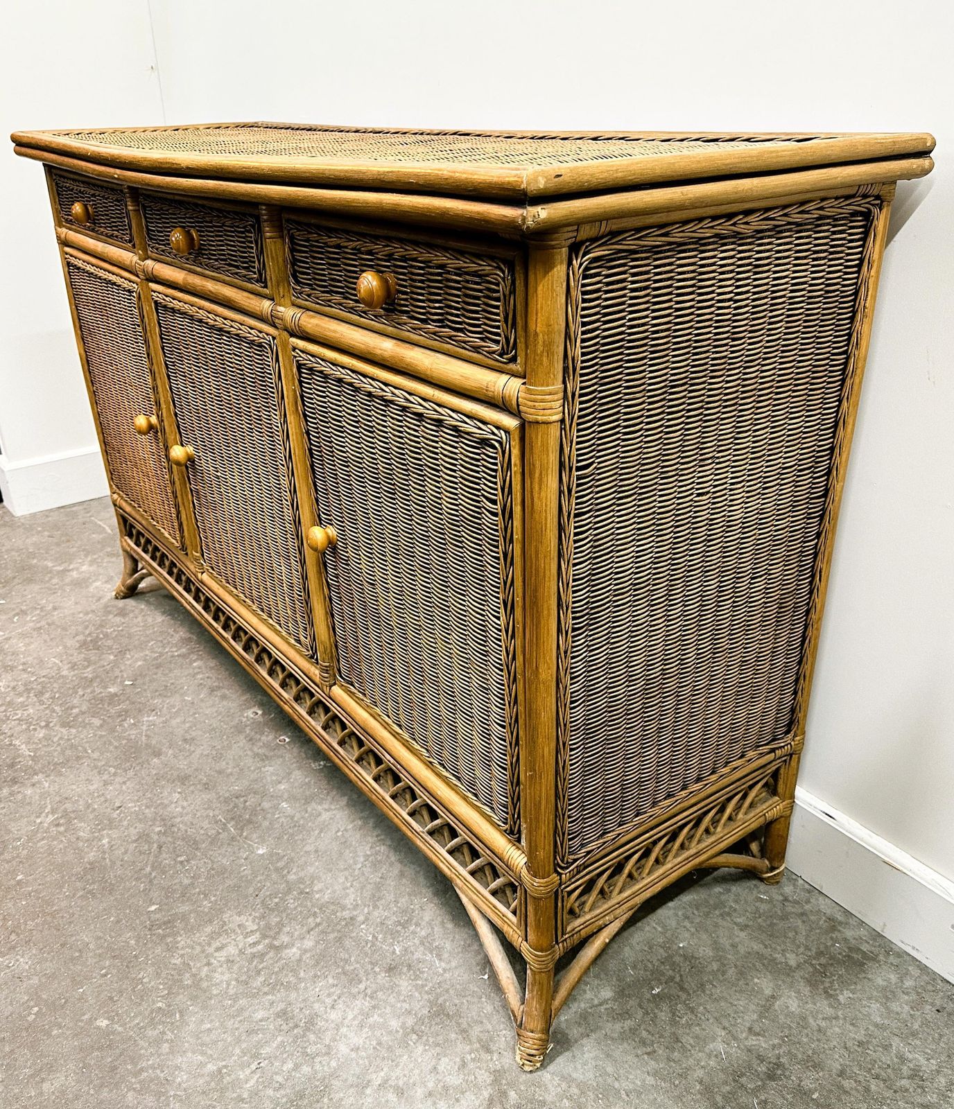 Italian Vintage Rattan And Bamboo Commode   Sideboard, Italy. 1970s. photo vinterior