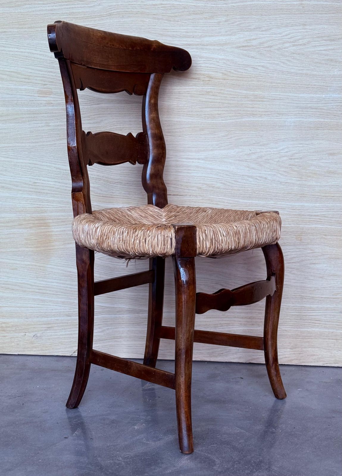 Ensemble de six chaises de salle à manger d'époque, assises en cannage large, Espagne, XIXe siècle photo 4749.0
