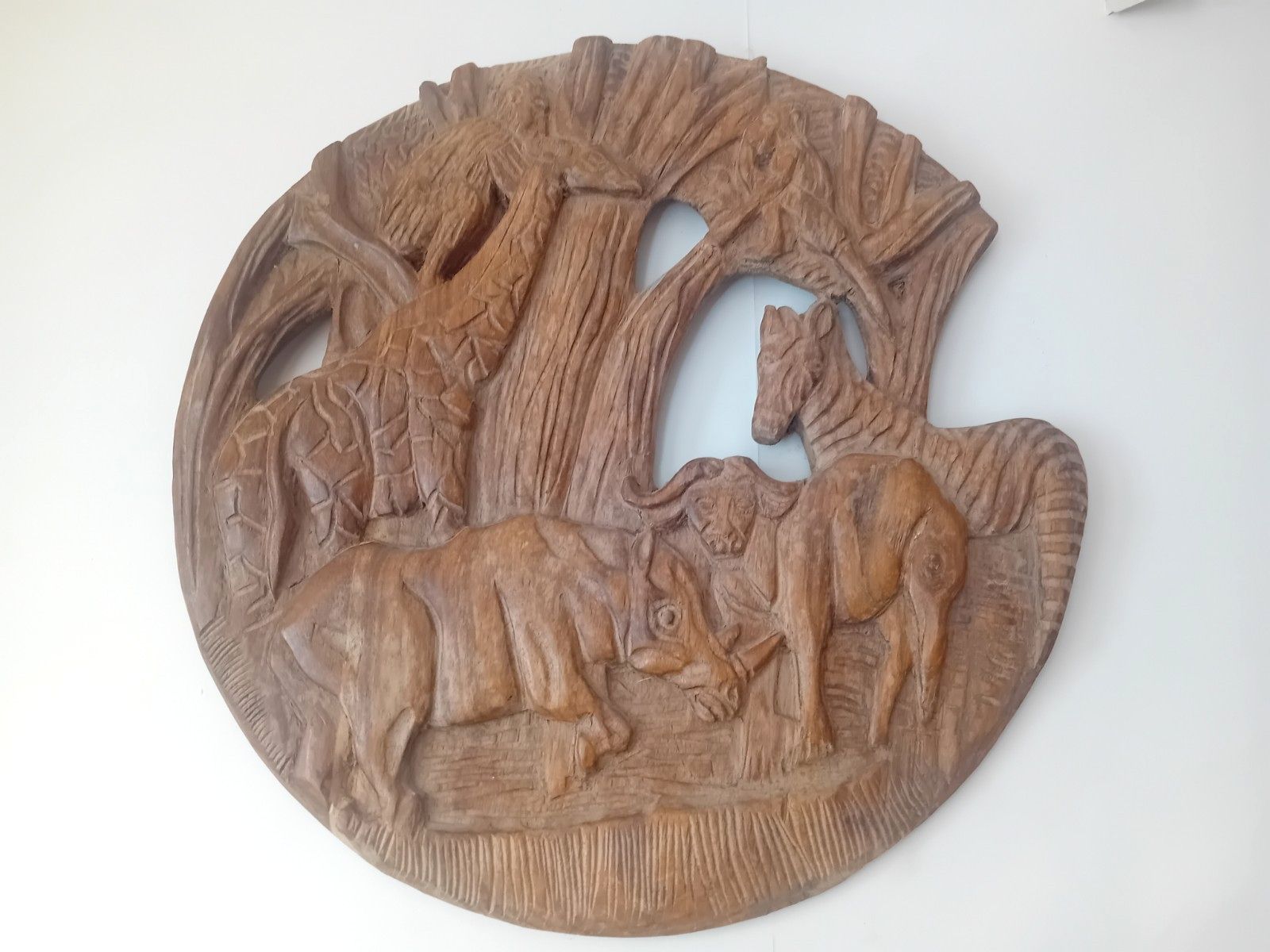 Original Mid Century Hand Carved African Circular Wall Art photo 120.0