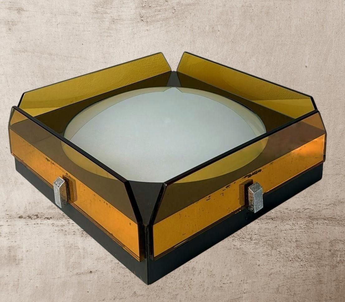 Veca For Fontana Arte  Italian Crystal, Glass And Metal Ceiling Light photo 755.0