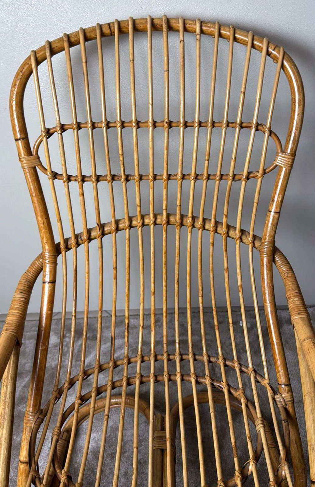 photo for sale Rustic Style Large Italian Bamboo And Wicker Cane Armchair