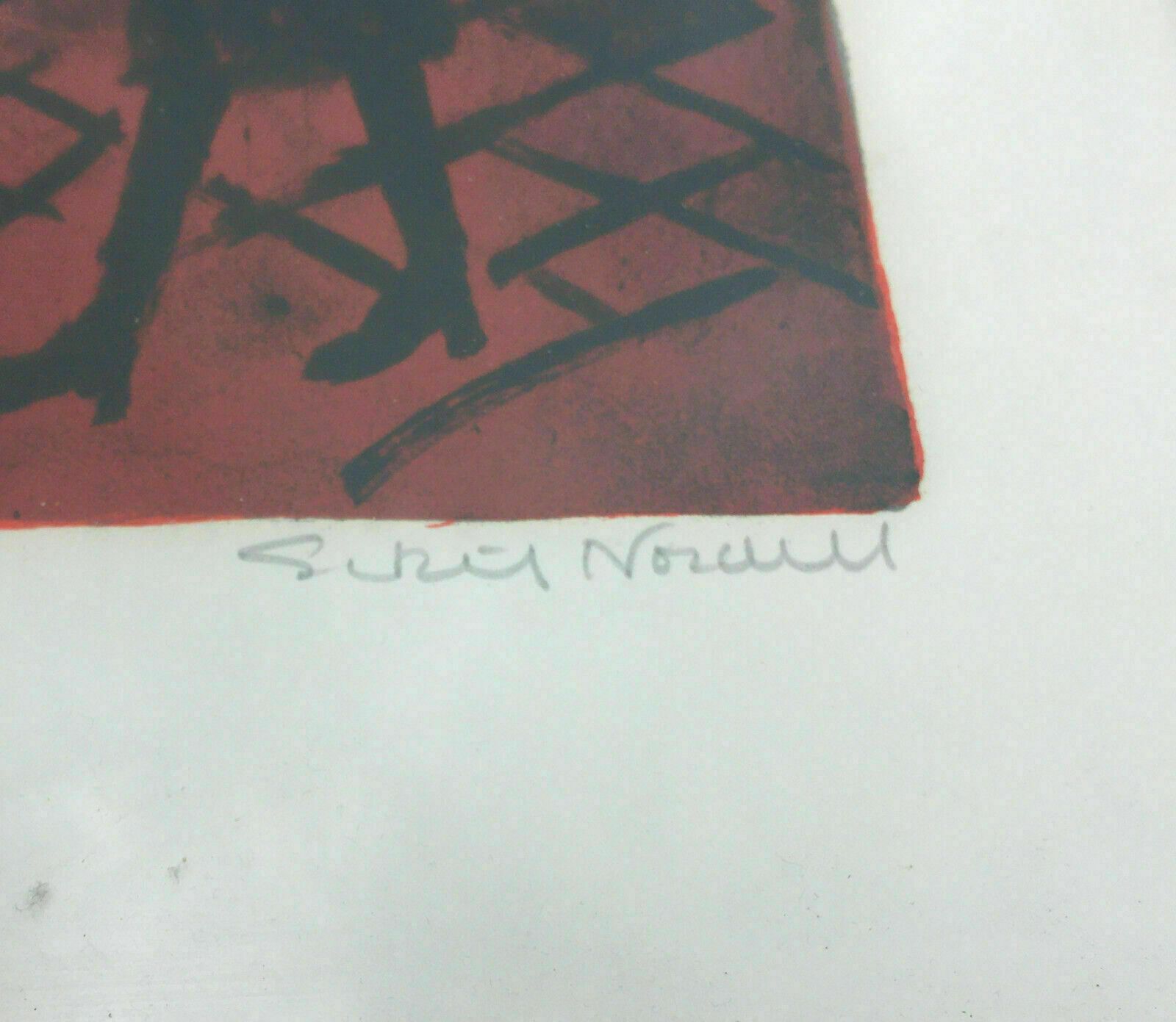 Vintage Lithography On Paper Abstract Cityscape Print, Signed By S. N In 1972 photo Art