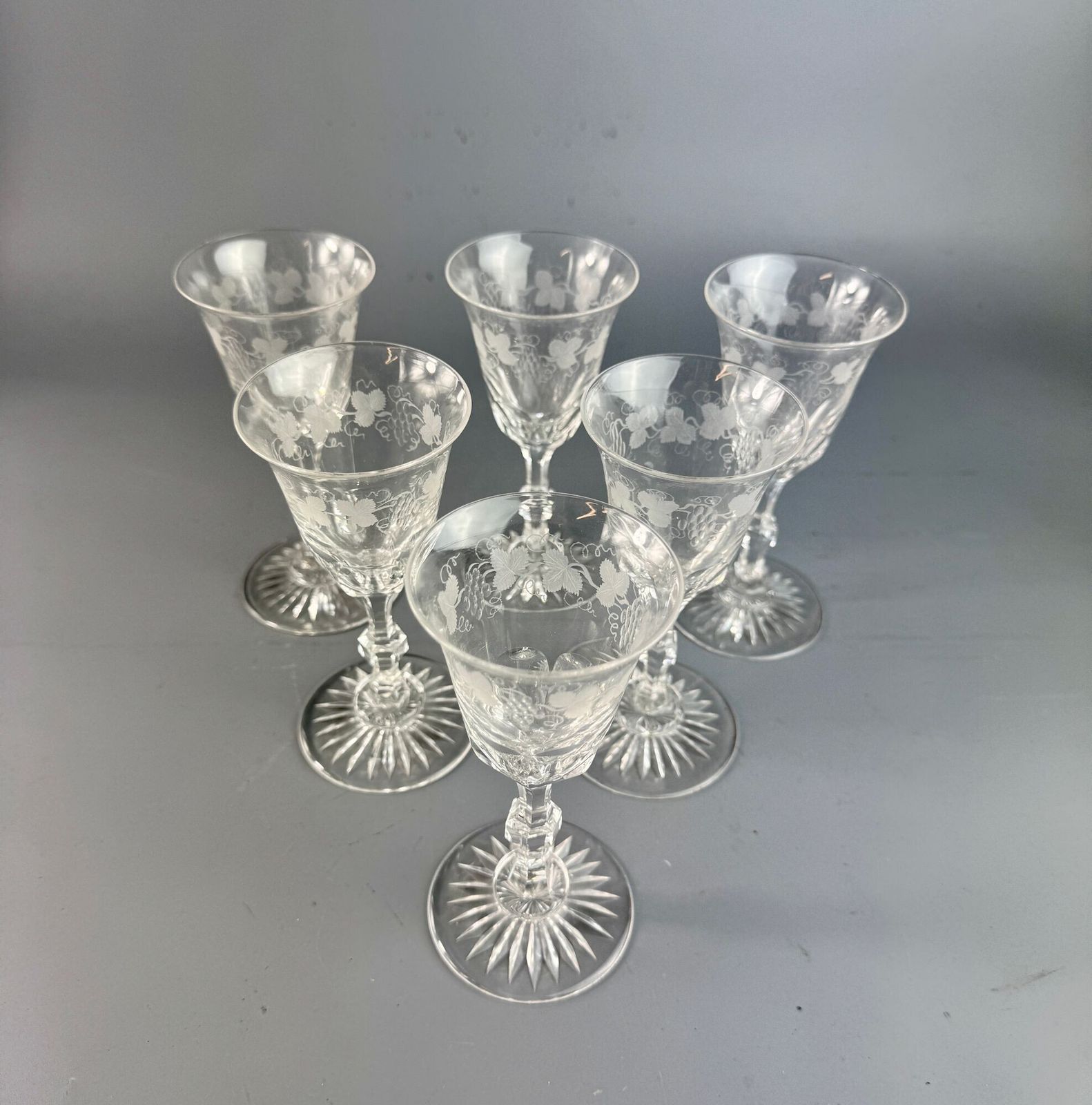 Set Of Six Edwardian Vine Engraved Sherry / Port Glasses photo furniture