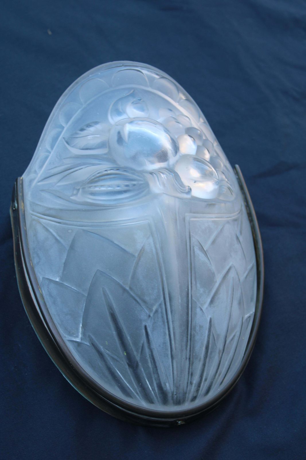 photo for sale French Art Deco 1930's Crystal And Brass Lalique Style Wall Lamp
