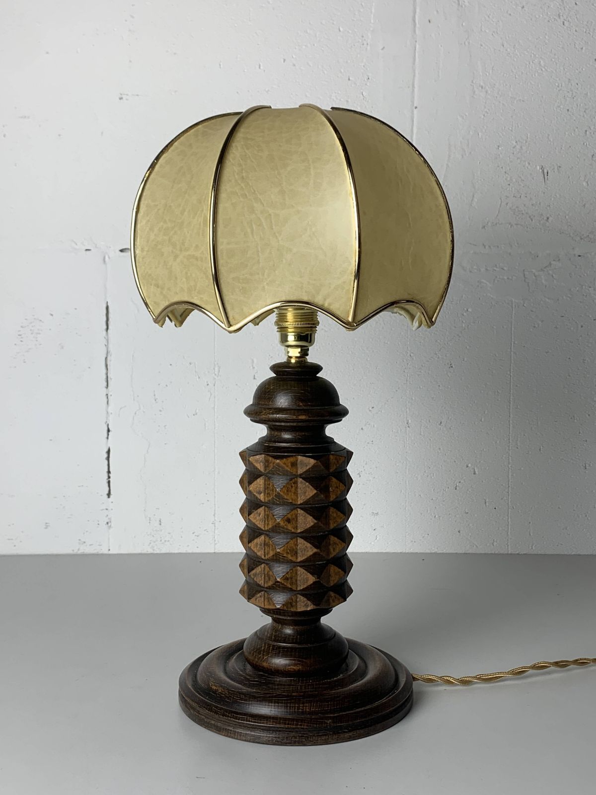photo vintage Wood Turned Mushroom Cocoon Table Lamp In The Style Of Charles Dudouyt