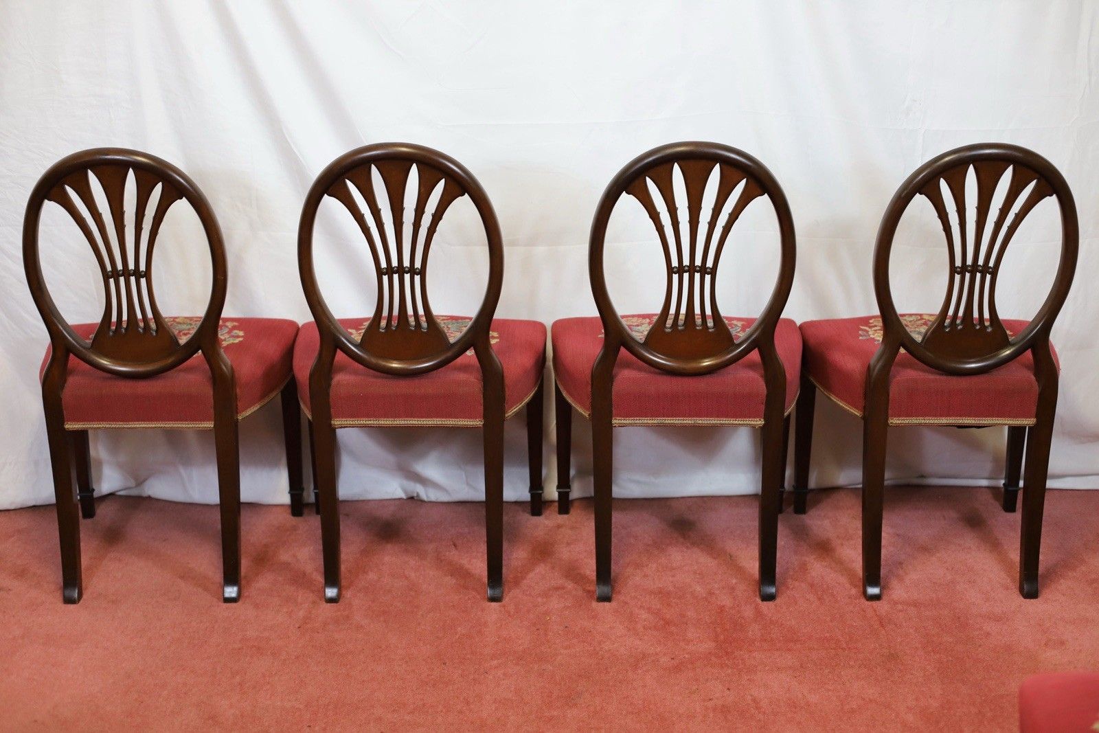 Lovely Set Of Eight Victorian Carved Mahogany Hepplewhite Style Dining Chairs photo vinterior