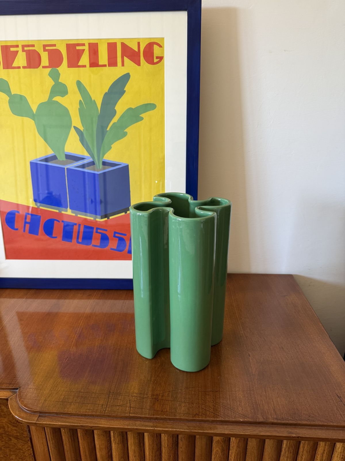 Franco Bettonica, Space Age Rare Green Ceramic Vase, Gabbianelli Italy Ca. 1970 photo vintage