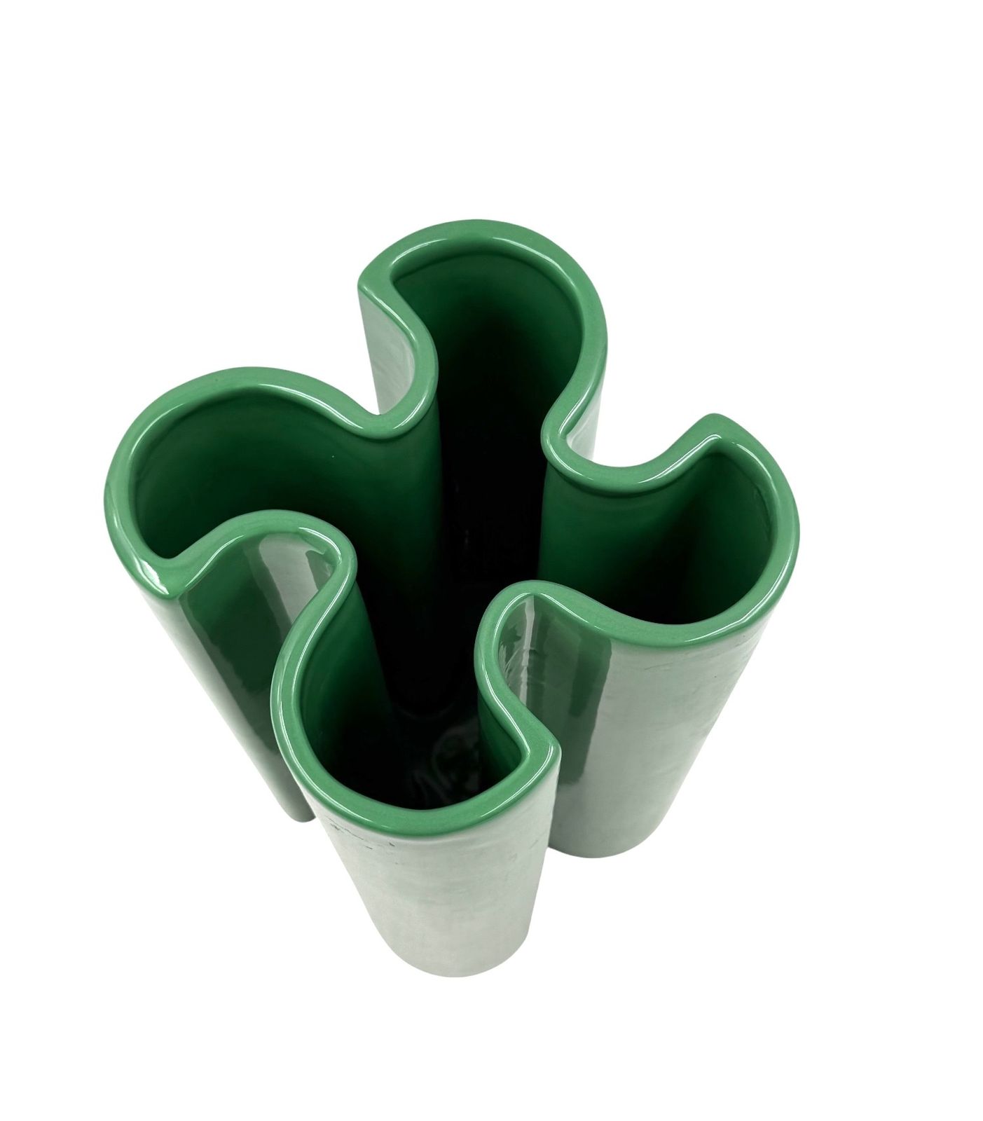 photo furniture Franco Bettonica, Space Age Rare Green Ceramic Vase, Gabbianelli Italy Ca. 1970