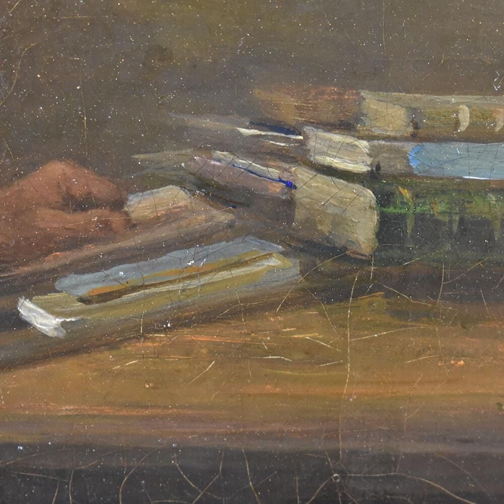 Antique Painting, Interior With Portrait Of A Man Reading, 19th Century. (Qr510) photo buy