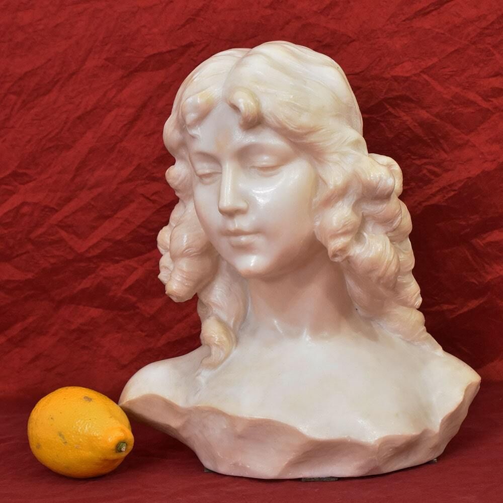 Antique Statues, Marble, Bust Of Woman, Young Girl Sculpture, XIX Century. photo furniture