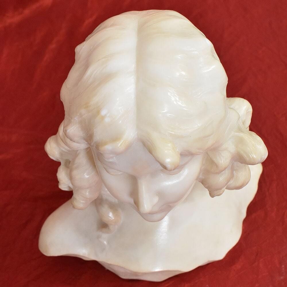 Antique Statues, Marble, Bust Of Woman, Young Girl Sculpture, XIX Century. photo vintage