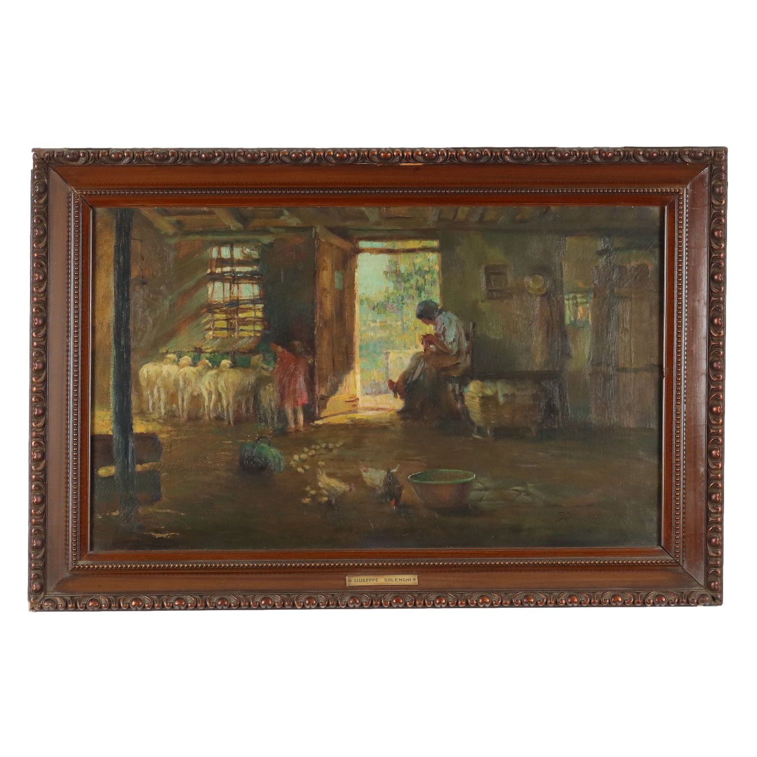 G. Solenghi Antique Painting Interior With Figures Oil On Canvas 1917