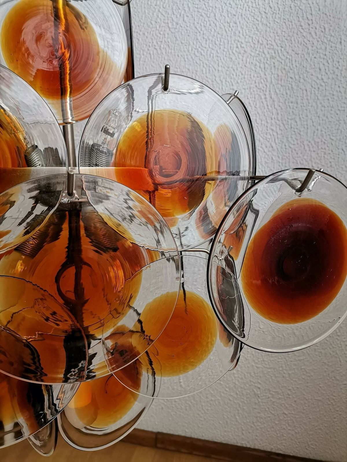 Vintage Murano Disc Chandelier / 36 Discs / Gino Vistosi For Mazzega / Space Age / 1960s Italy / Mid Century Modern photo Lighting
