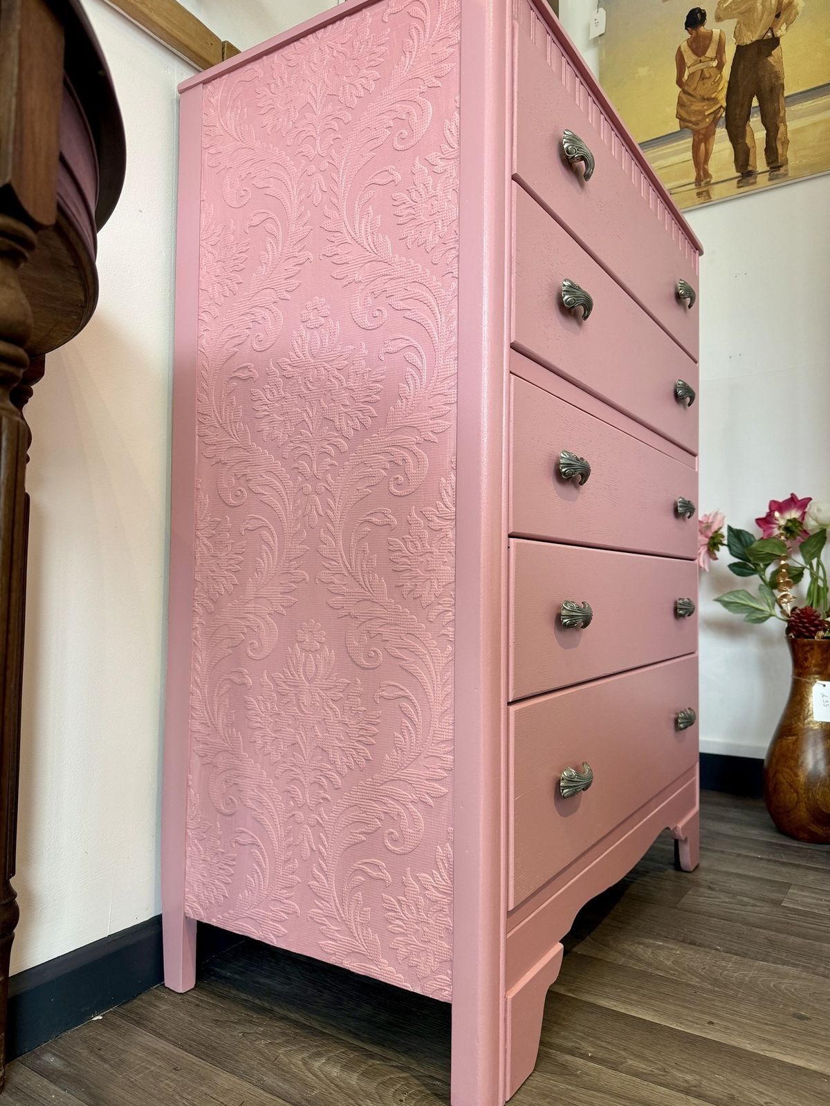 Stunning Harris Lebus Five Drawers Chest Hand Painted With Original Handles In Silver photo furniture