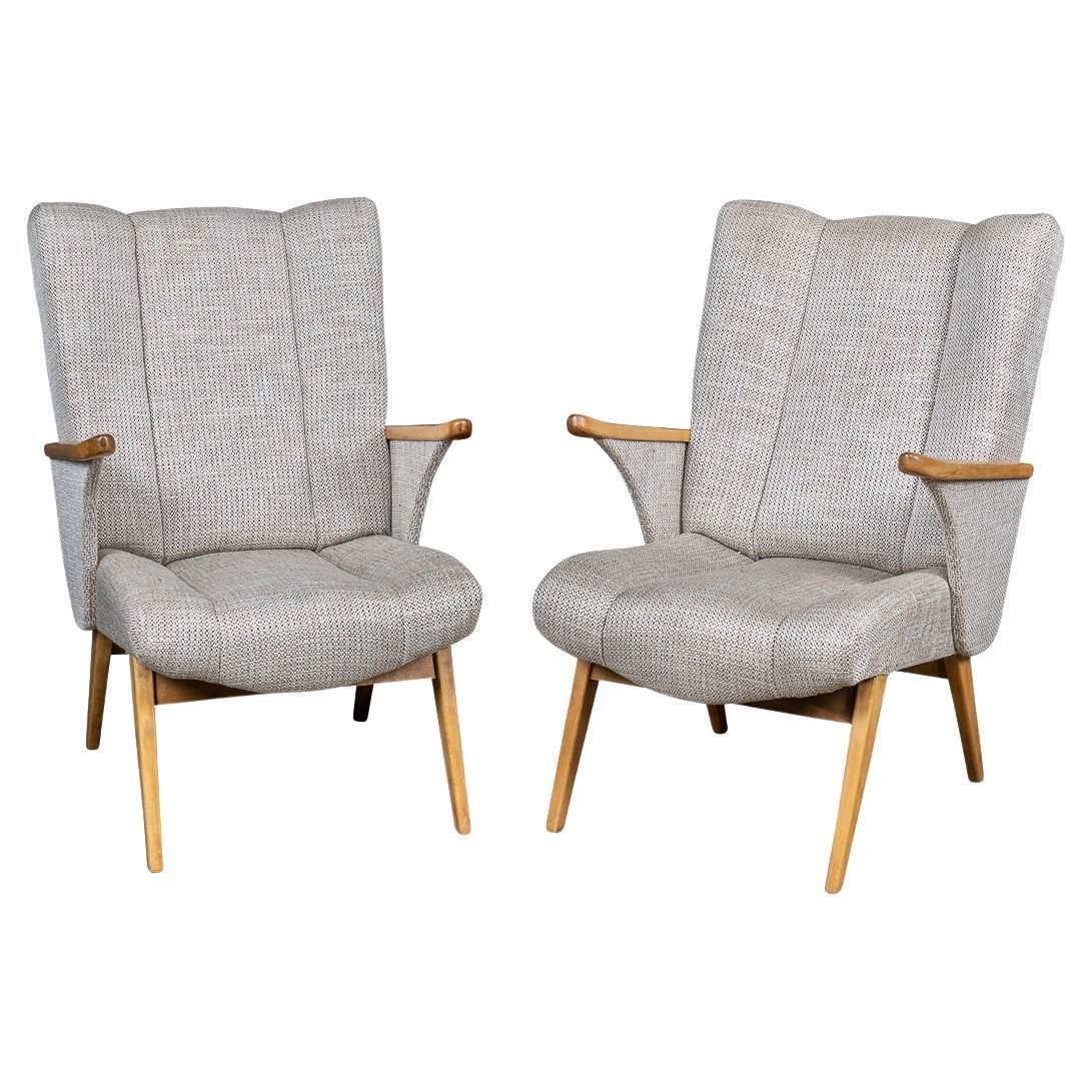 Vintage 20th Century Pair Of German Winged Armchairs By Gelenka C.1950