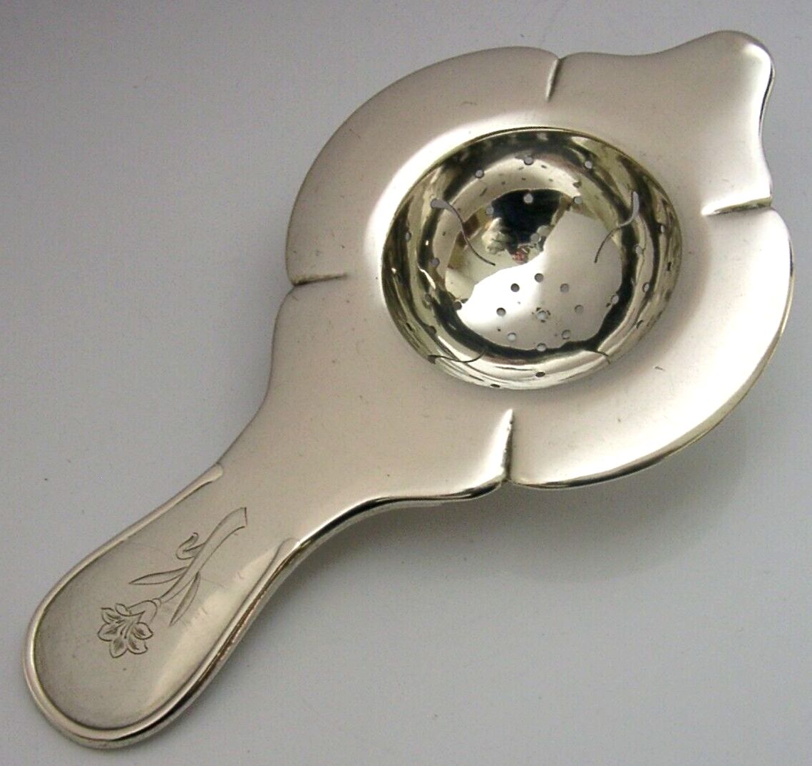 Stylish Heavy Danish Art Deco Solid Silver Tea Strainer 1939 Antique 72g photo furniture