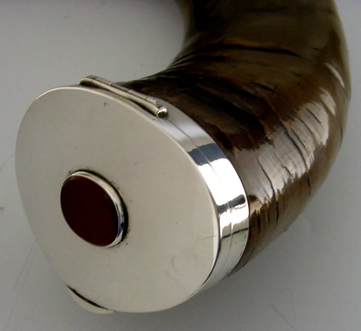 Huge Sterling Silver Agate Scottish Horn Table Snuff Mull Box 1880 Antique 1.4kg