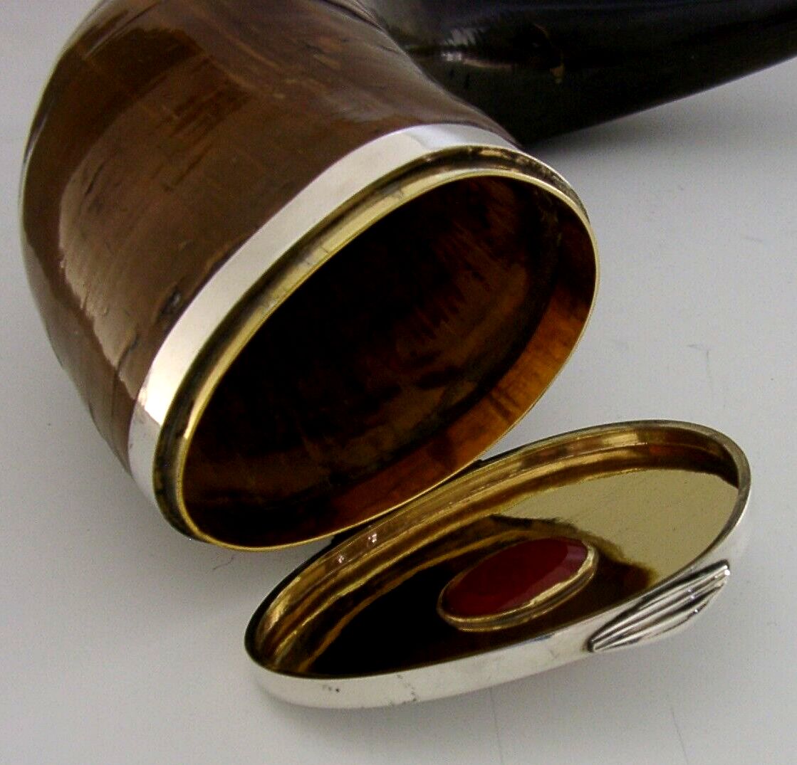Huge Sterling Silver Agate Scottish Horn Table Snuff Mull Box 1880 Antique 1.4kg photo furniture