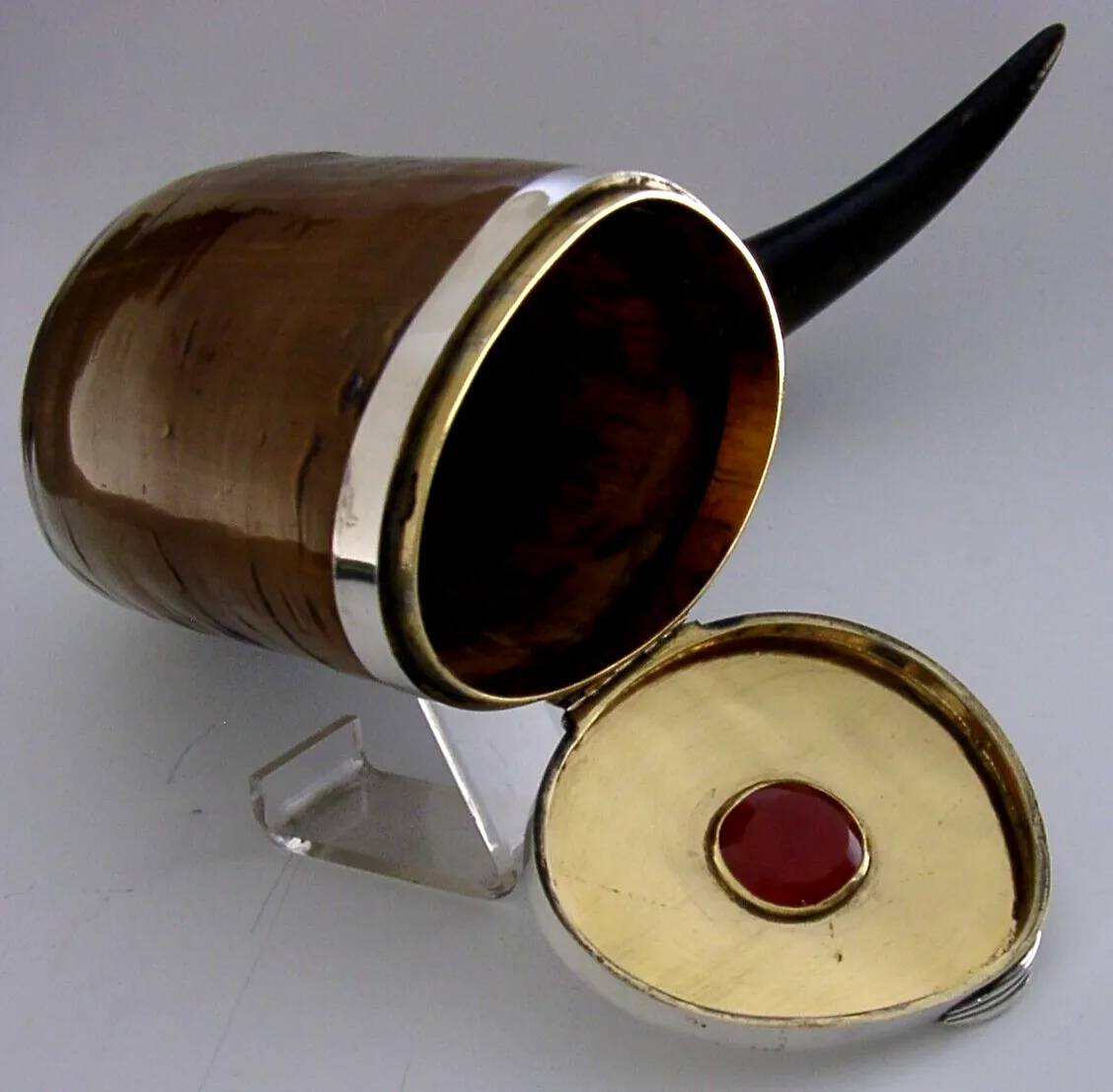 Huge Sterling Silver Agate Scottish Horn Table Snuff Mull Box 1880 Antique 1.4kg photo 1650.0