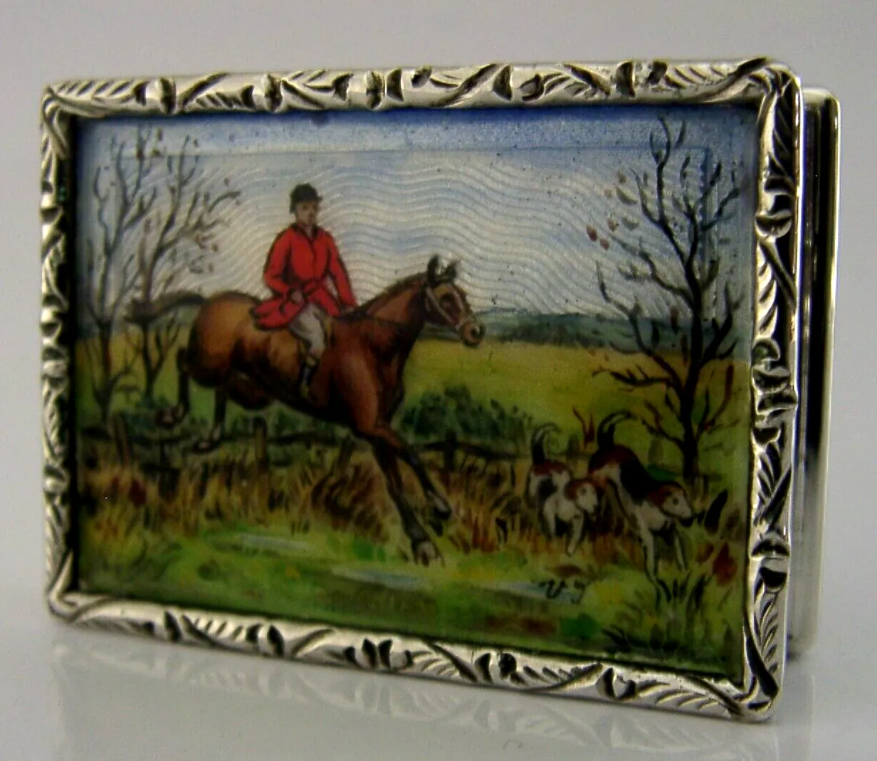 Rare Sterling Silver Enamel Fox Hunting Horse Riding Box 1977 photo furniture