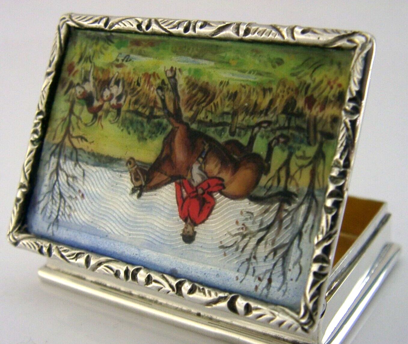 Rare Sterling Silver Enamel Fox Hunting Horse Riding Box 1977 photo 565.0