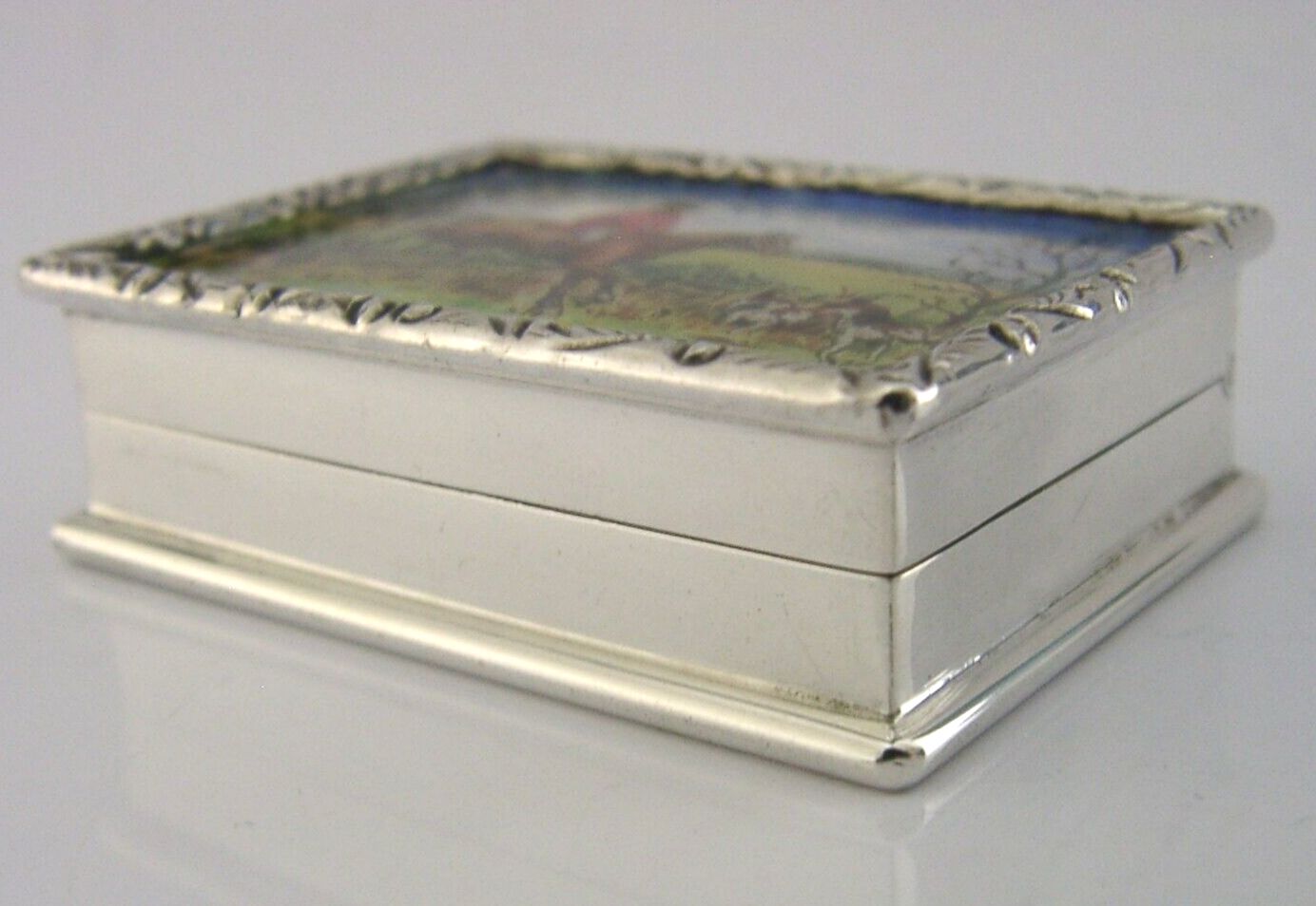 Rare Sterling Silver Enamel Fox Hunting Horse Riding Box 1977 photo vintage