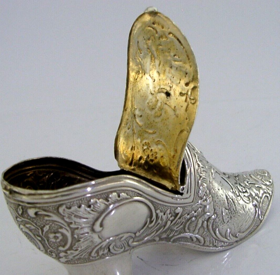 Good Size 4 Inch Rare German Hanau Solid Silver Shoe Box C1900 Antique 60g photo for sale