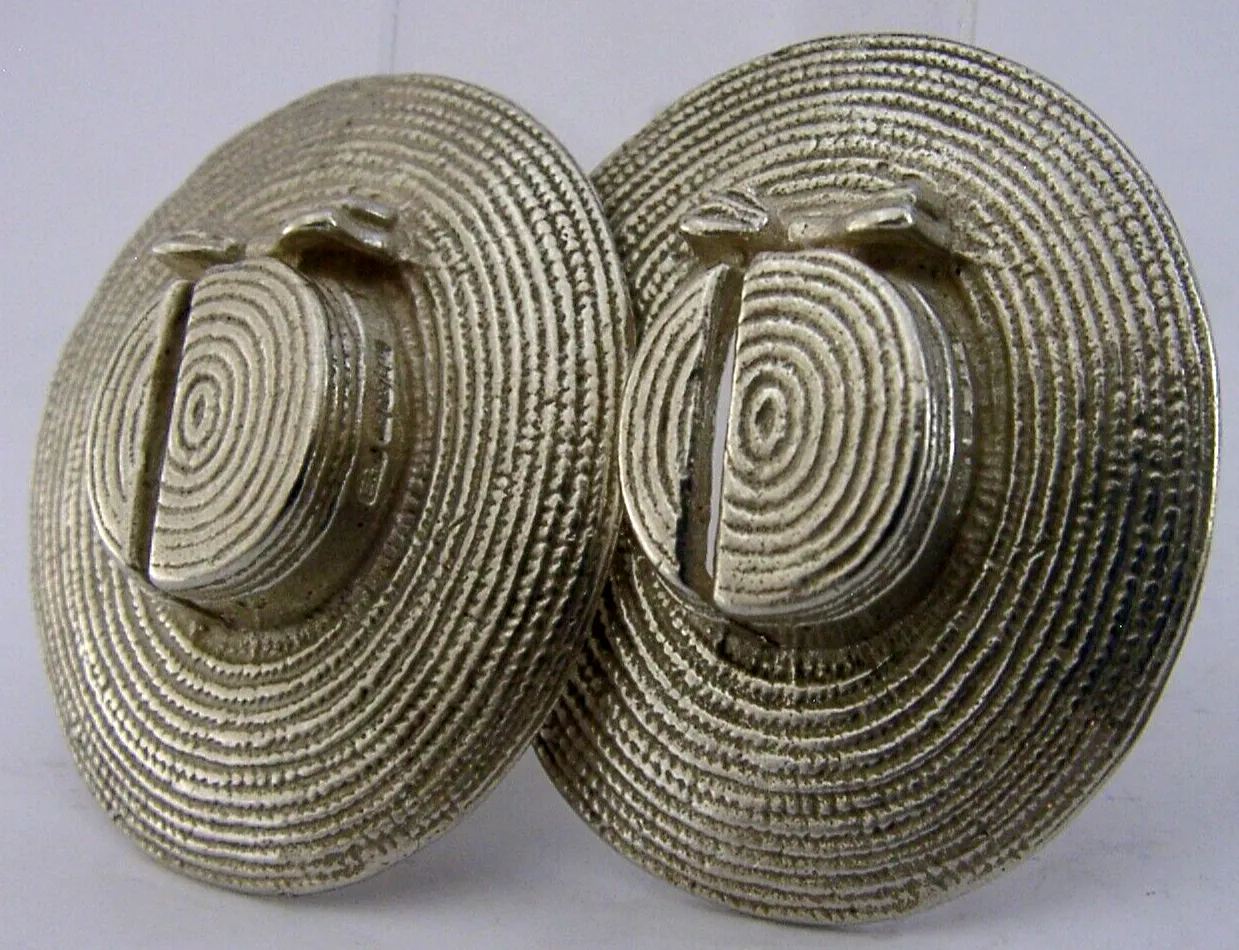 Pair Of English Sterling Silver Straw Hat Menu Holders 2018 Novelty