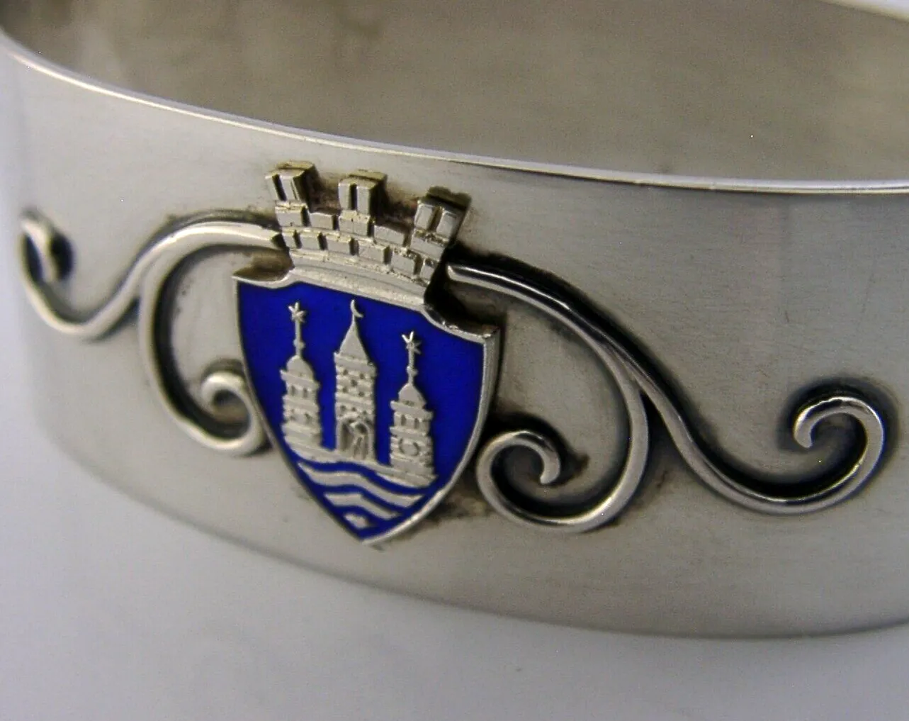 Pretty Danish Enamel Solid Silver Napkin Ring 1930 photo furniture