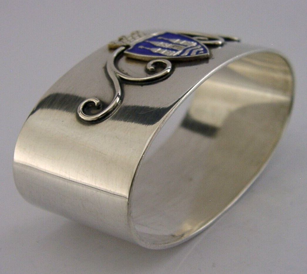 Pretty Danish Enamel Solid Silver Napkin Ring 1930 photo for sale