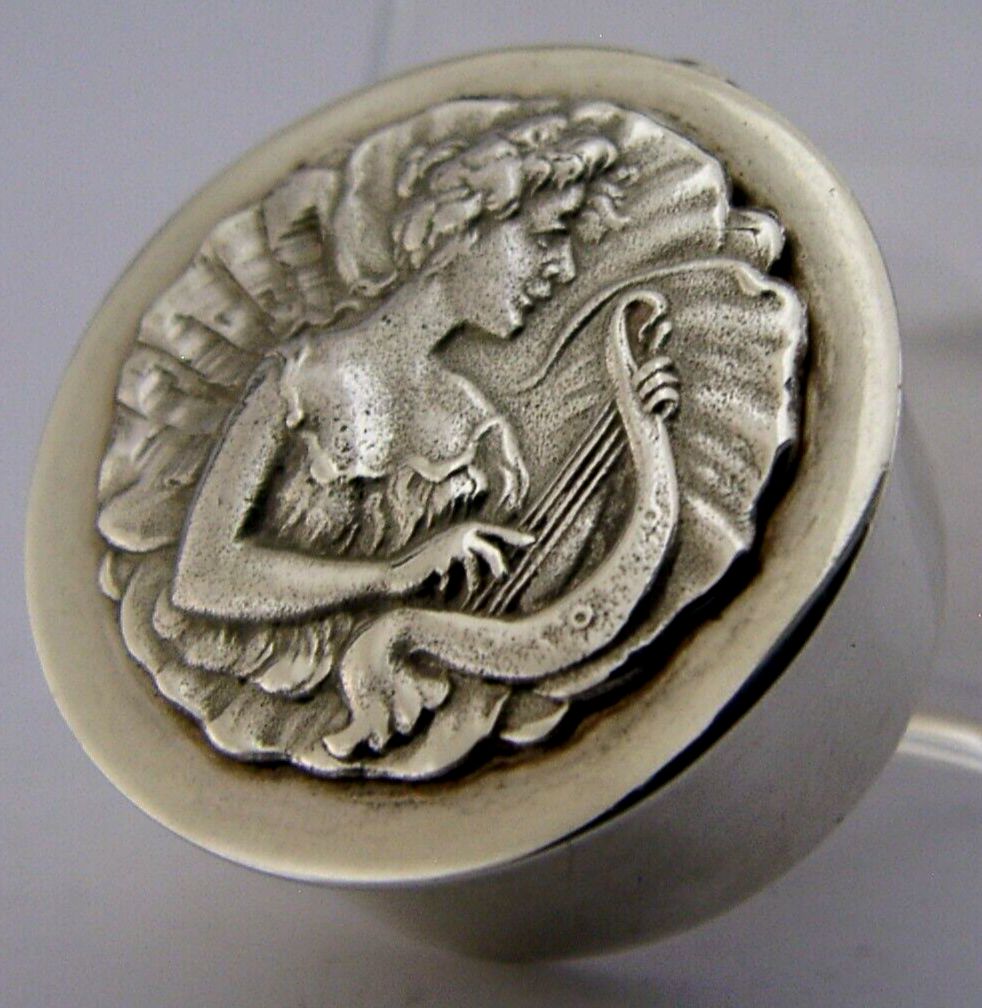Pretty English Sterling Silver Maiden Pill Box 1979 Art Nouveau Style photo Home Decor