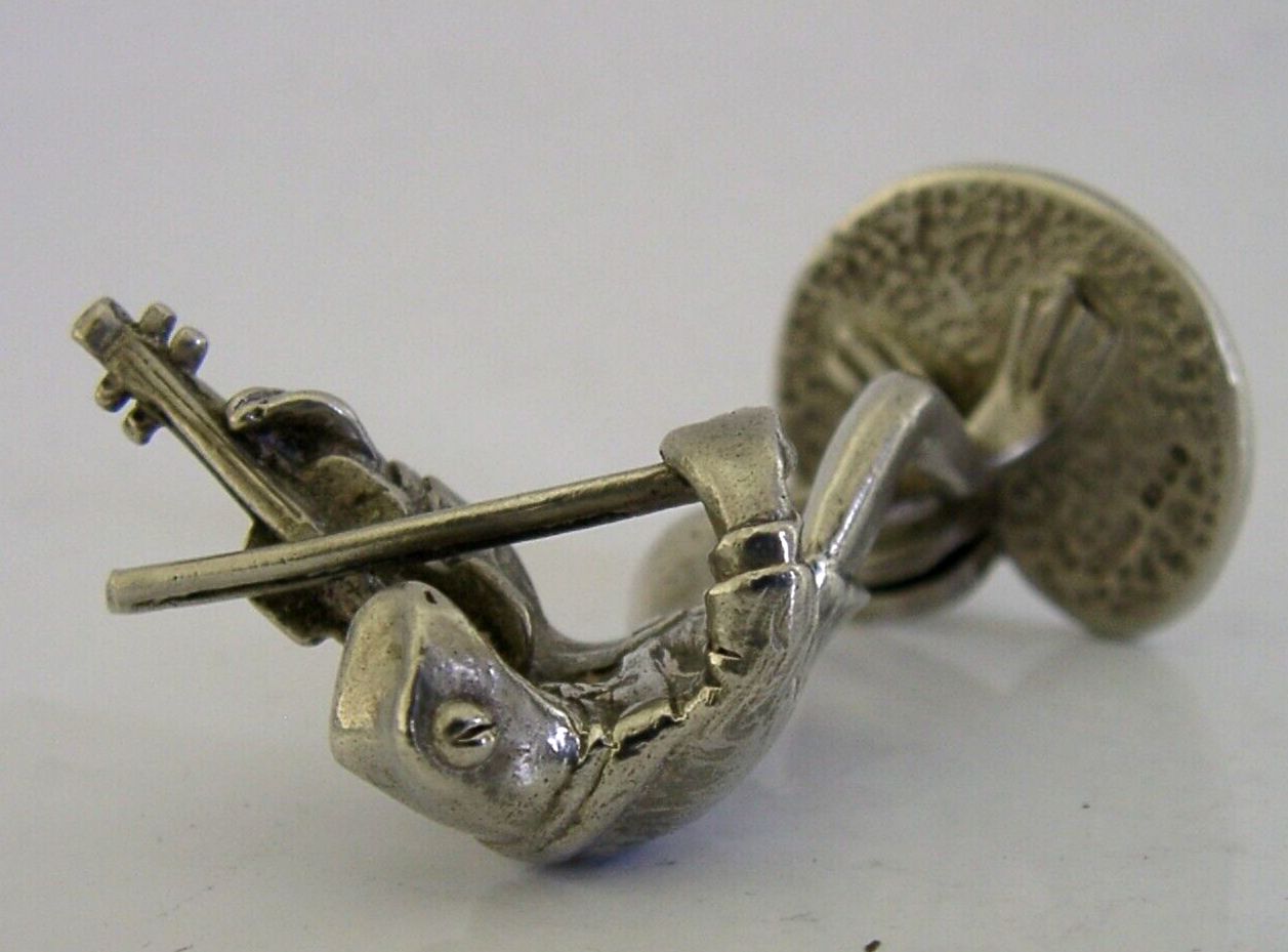 Sterling Silver Animal Frog Playing Violin Menu Holder London 1989 Novelty photo buy