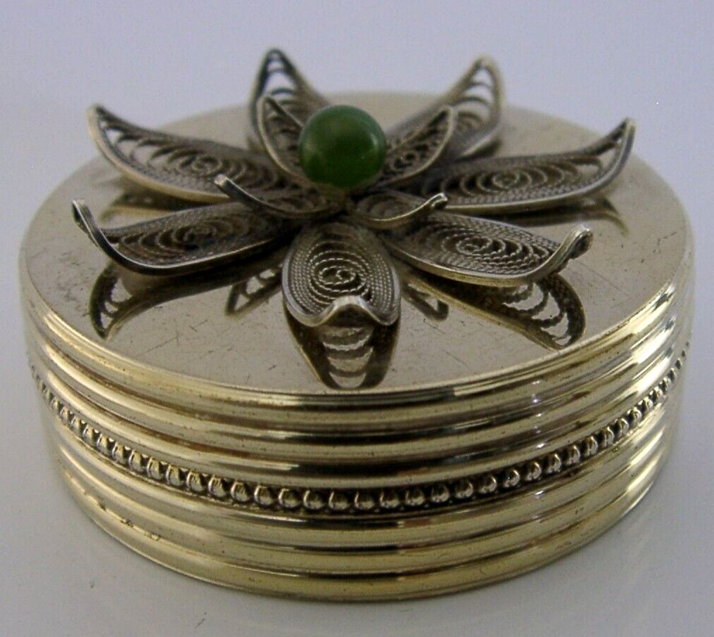English Sterling Silver Jade Filigree Flower Box 1985 Margaret Limited Edition photo vinterior